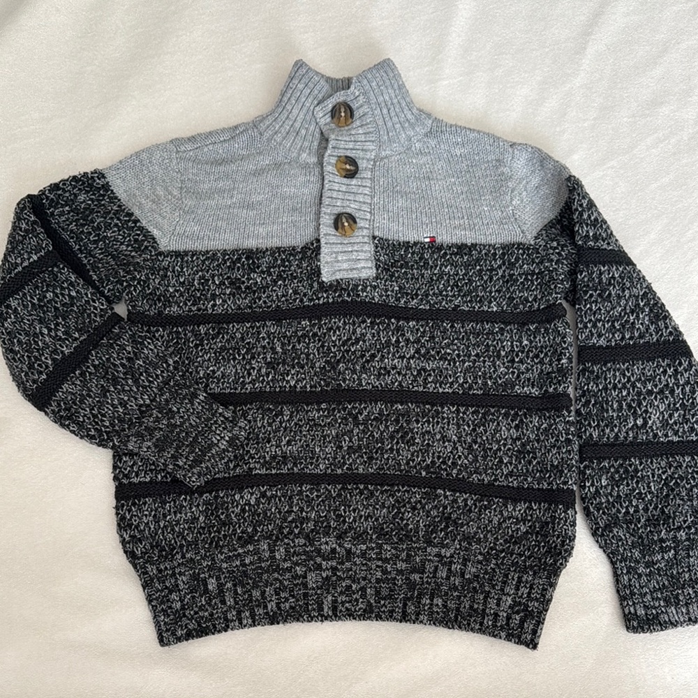 Tommy Hilfiger Gray and Black Striped boy’s Sweater